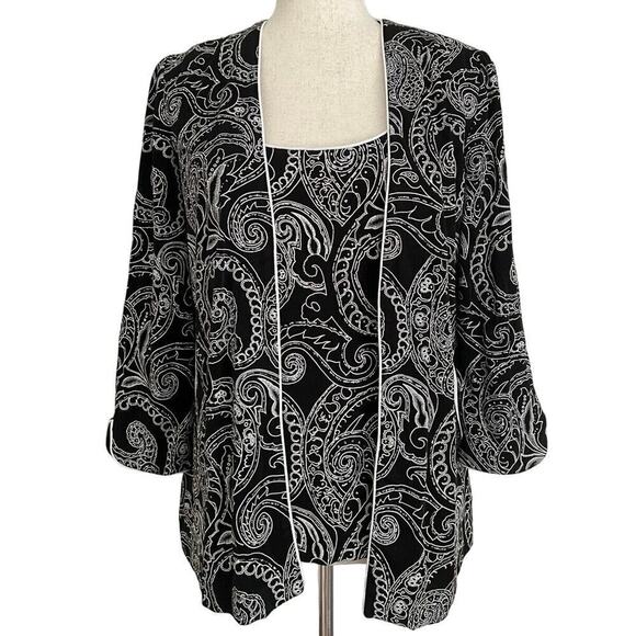 ALEX EVENINGS 2PC JACKET And TANK SET Sz M BLACK WHITE SILVER Cocktail Party - Picture 1 of 11